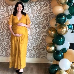 Mustard lace maxi maternity dress